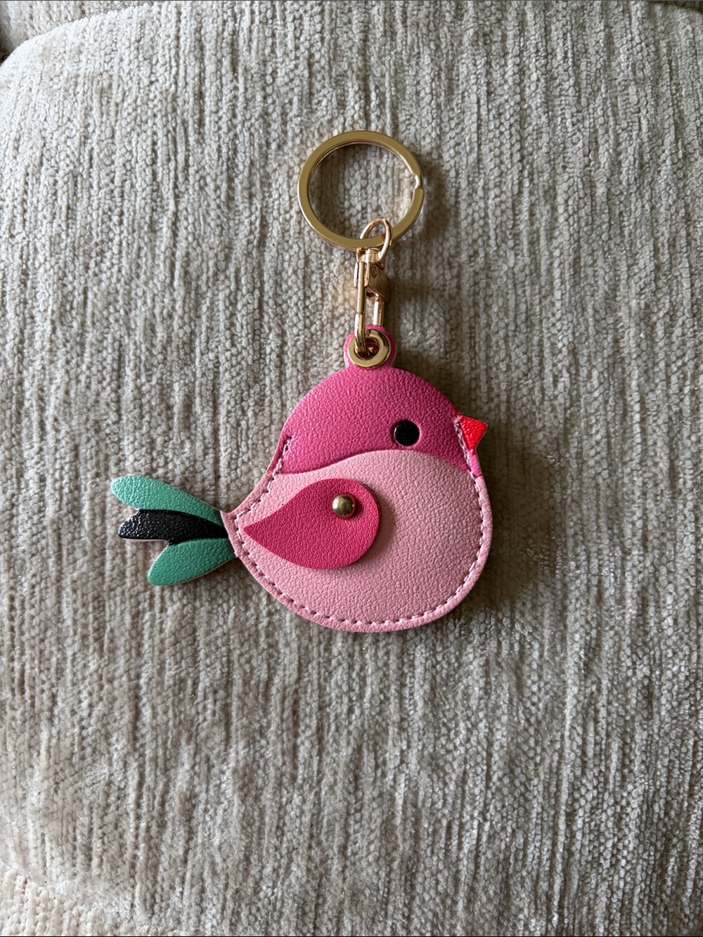 NEW Pink Bird Faux Leather Keychain Key Ring Bag Charm Accessories
